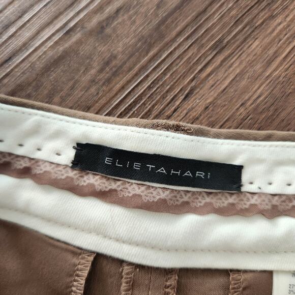 Elie Tahari Linen Blend Wide Leg Capri Pants Tan Brown 6 Retro Y2K Neutral - Picture 3 of 7